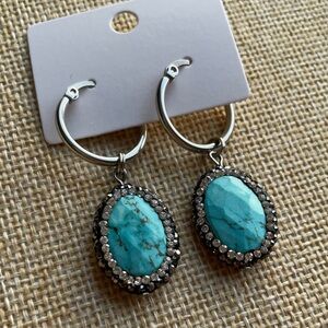 Turquoise and Silver Stainless Steel Hoop Earrings